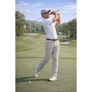Peter Millar Performance Golf Pants‎ Khaki Flat Front Mens 40x30 Polyester